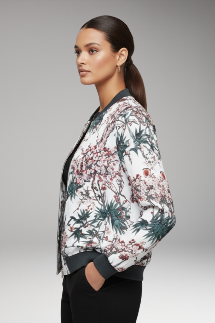 Women’s Bomber Jacket with Zipper and Ribbed Cuffs