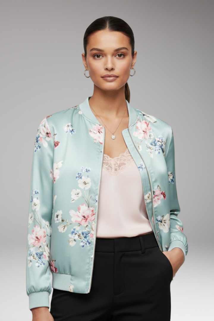Women’s Bomber Jacket with Zipper and Ribbed Cuffs
