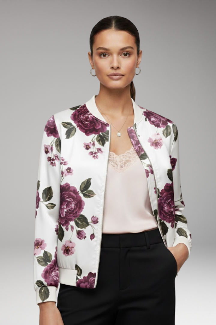 Women’s Bomber Jacket with Zipper and Ribbed Cuffs