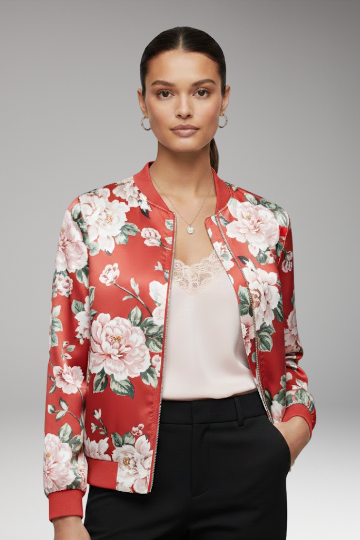Women’s Bomber Jacket with Zipper and Ribbed Cuffs