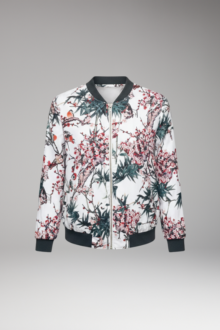 Women’s Bomber Jacket with Zipper and Ribbed Cuffs