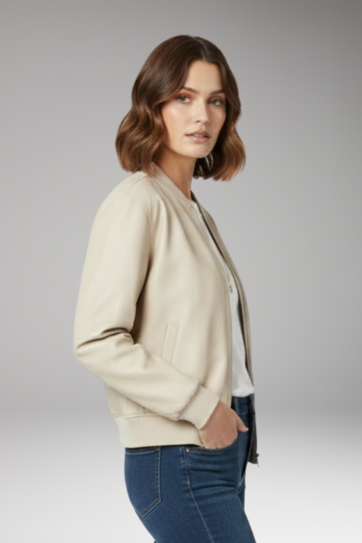 Women’s Bomber Jacket with Zipper and Ribbed Edges