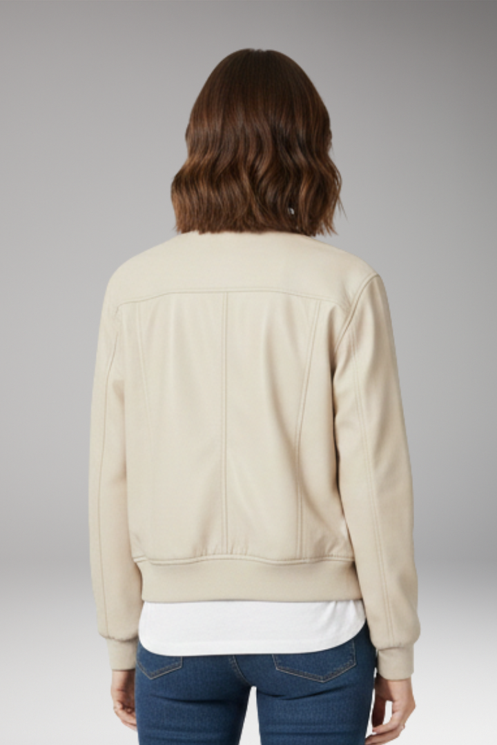 Women’s Bomber Jacket with Zipper and Ribbed Edges