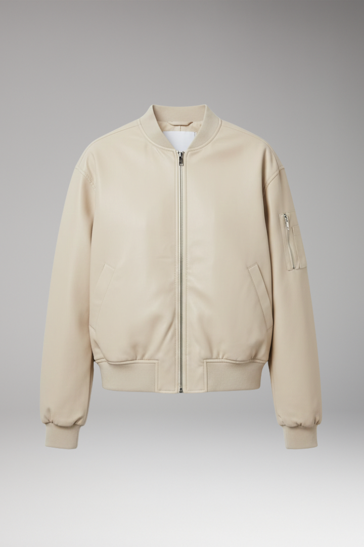 Women’s Bomber Jacket with Zipper and Ribbed Edges