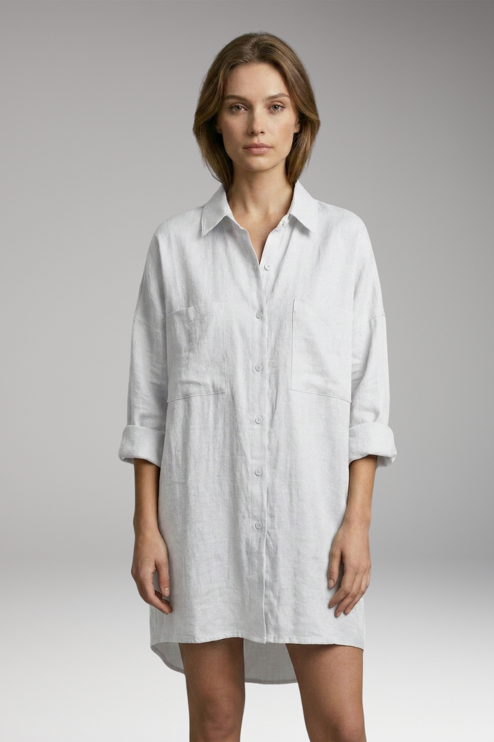 Women's Button-Down Blouse with Front Pockets and Long Sleeves