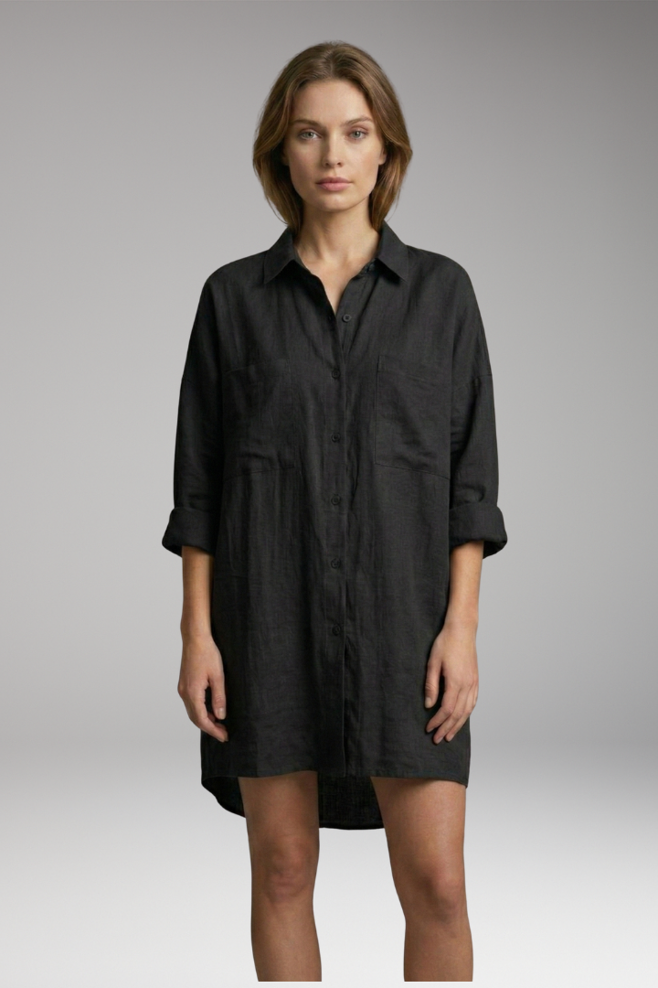 Women's Button-Down Blouse with Front Pockets and Long Sleeves