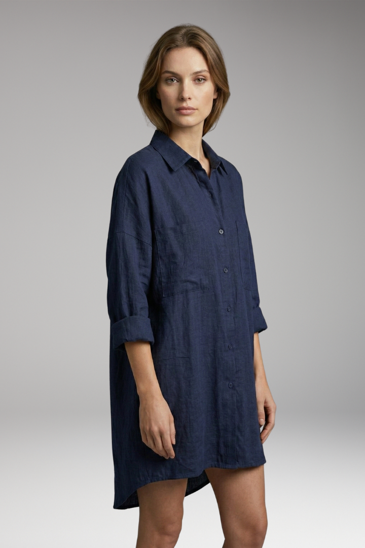 Women's Button-Down Blouse with Front Pockets and Long Sleeves