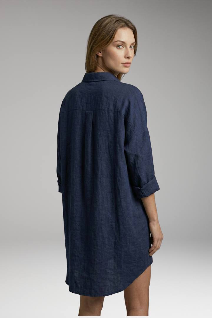 Women's Button-Down Blouse with Front Pockets and Long Sleeves