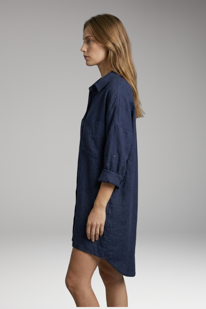 Women's Button-Down Blouse with Front Pockets and Long Sleeves