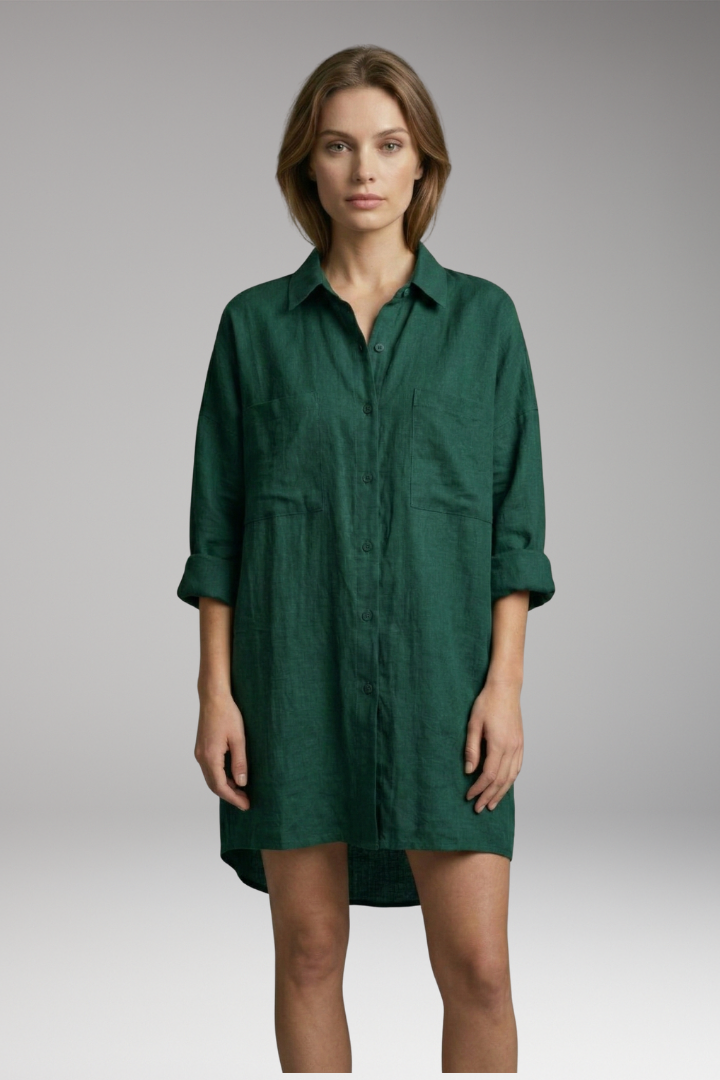Women's Button-Down Blouse with Front Pockets and Long Sleeves