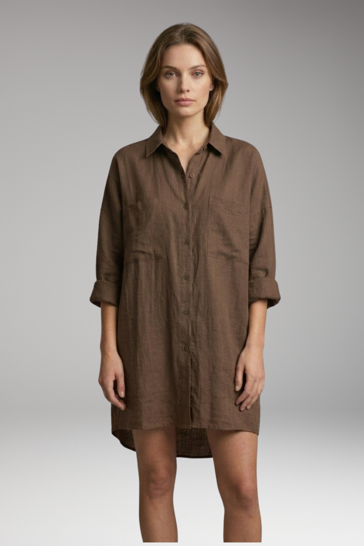 Women's Button-Down Blouse with Front Pockets and Long Sleeves
