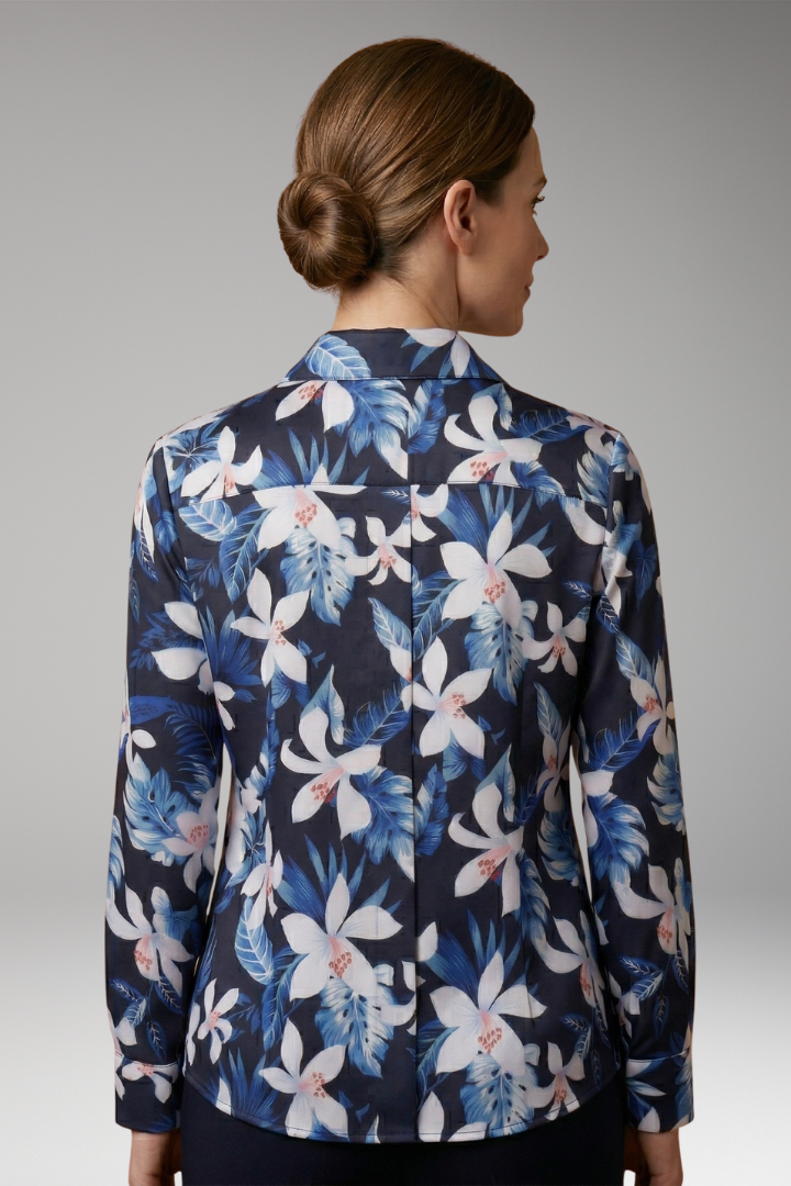 Women’s Button-Down Shirt with Floral Print and Long Sleeves