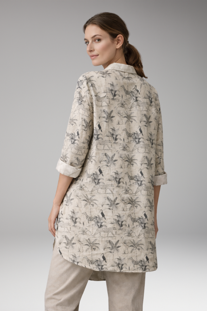 Women’s Button-Down Shirt with Floral Print and Rolled Sleeves
