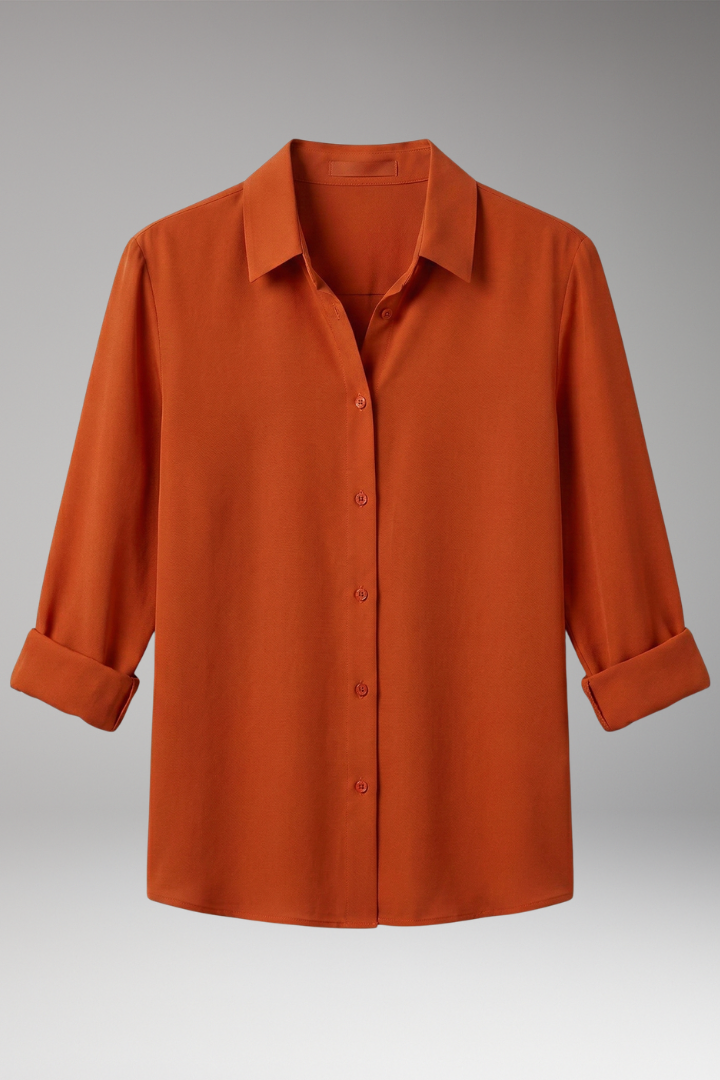 Women's Button-Down Shirt with Rolled Sleeves and Collared Design