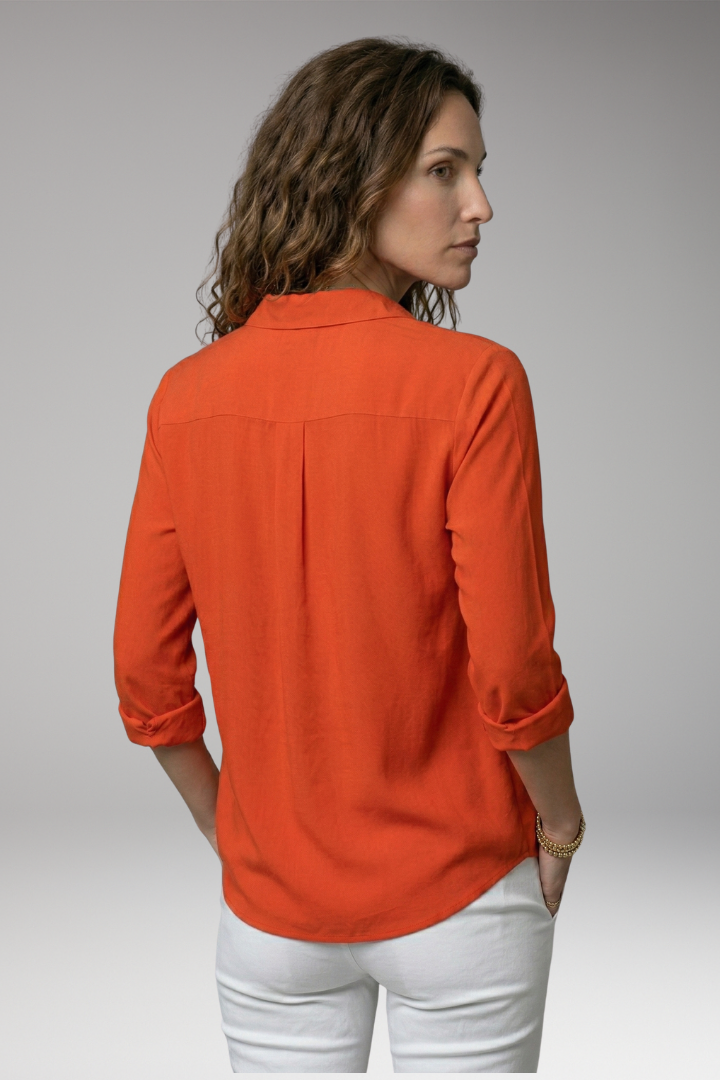 Women's Button-Down Shirt with Rolled Sleeves and Collared Design