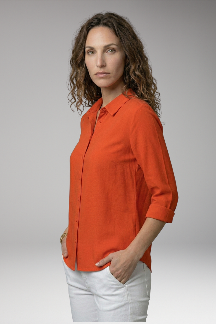 Women's Button-Down Shirt with Rolled Sleeves and Collared Design