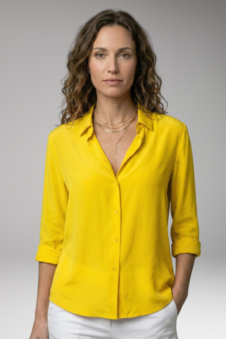 Women's Button-Down Shirt with Rolled Sleeves and Collared Design