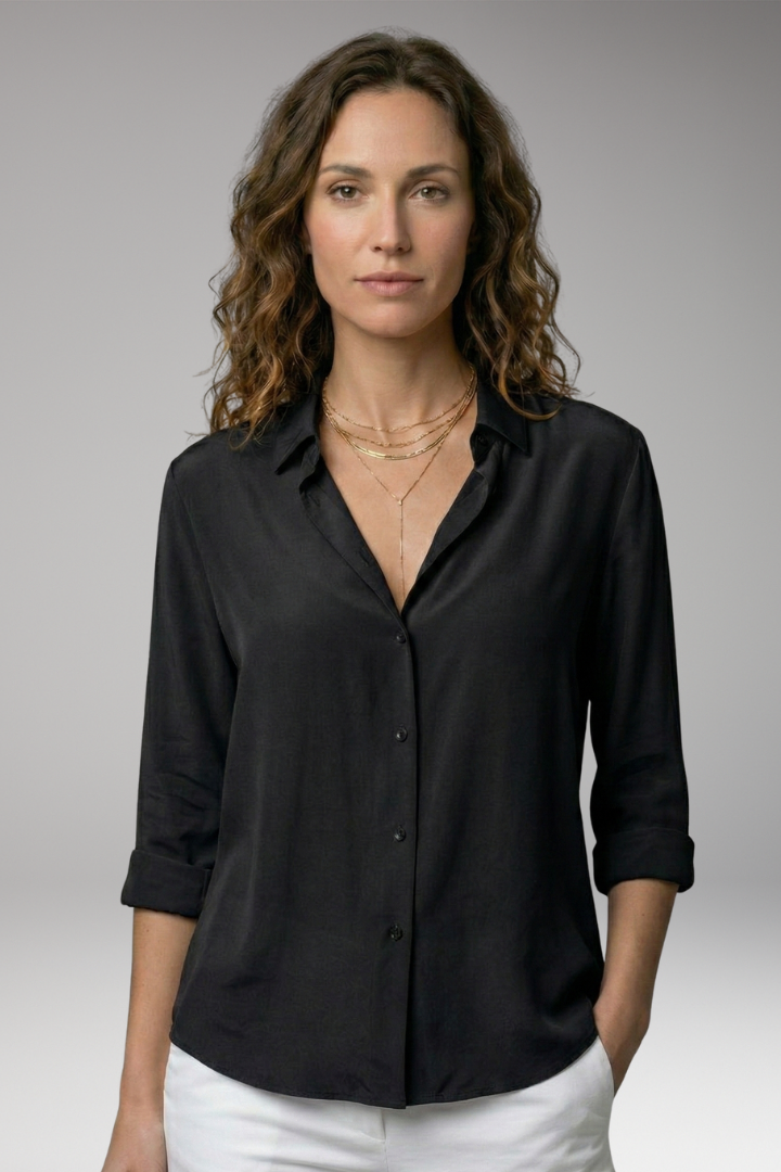 Women's Button-Down Shirt with Rolled Sleeves and Collared Design