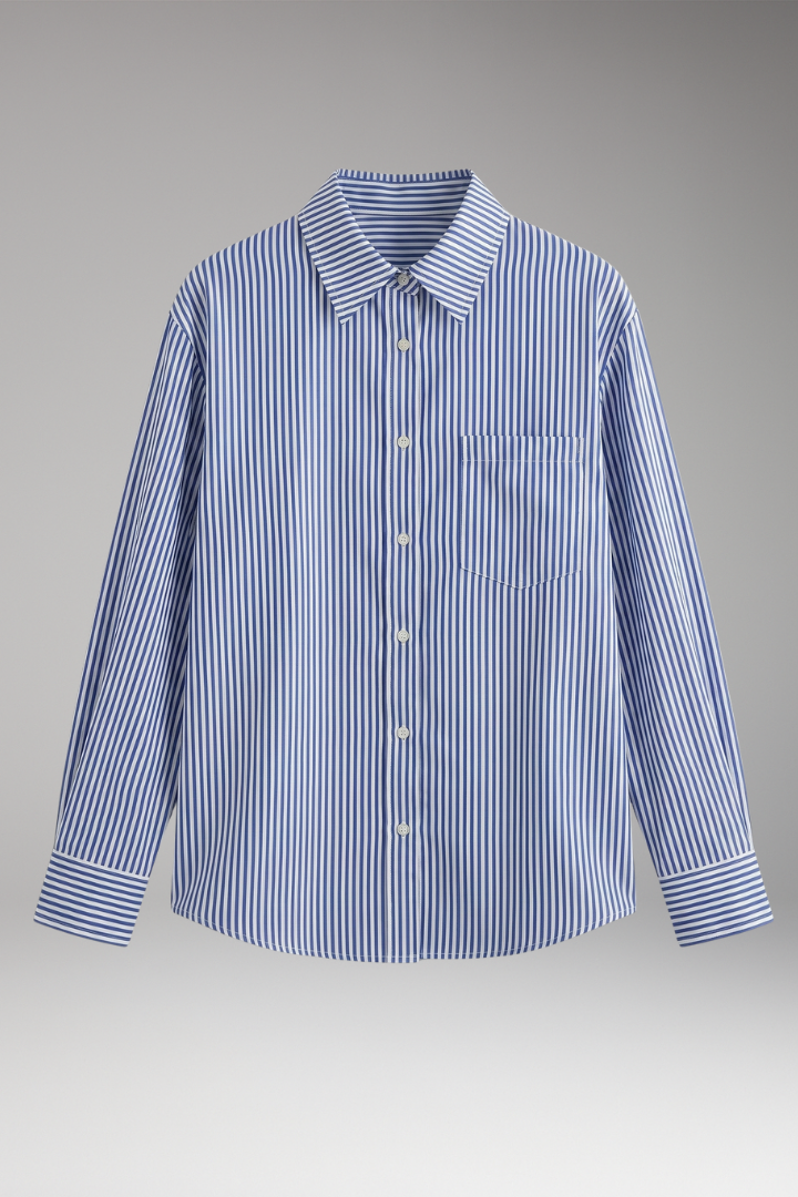 Women's Button-Down Shirt with Striped Design and Rolled Sleeves