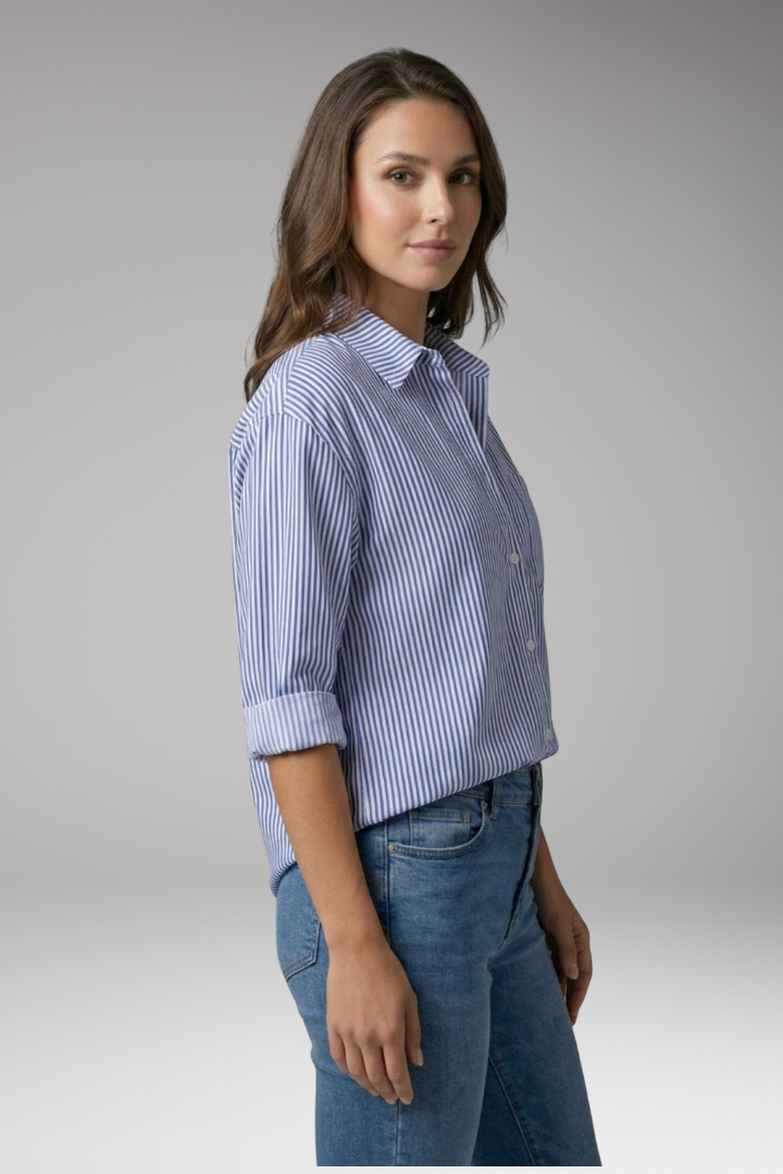 Women's Button-Down Shirt with Striped Design and Rolled Sleeves