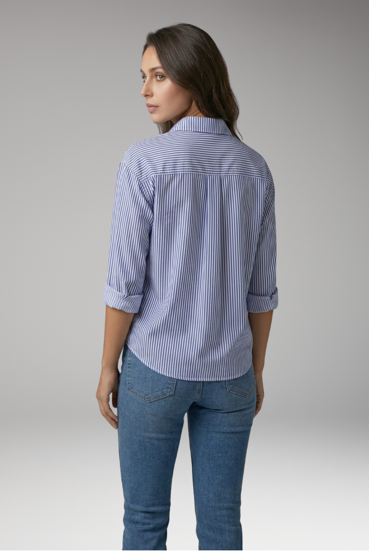 Women's Button-Down Shirt with Striped Design and Rolled Sleeves