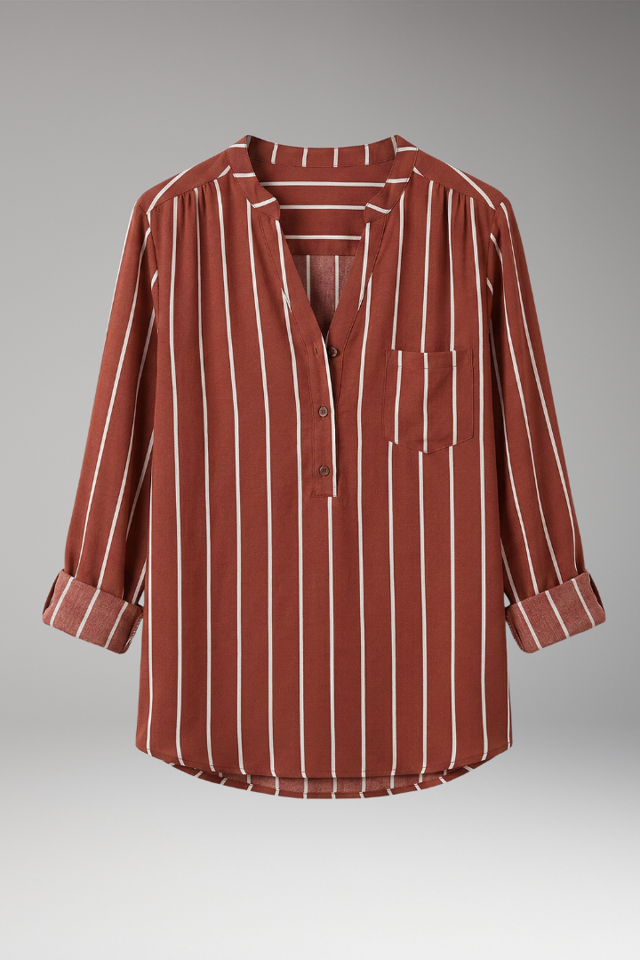 Women's Button-Down Shirt with Striped Pattern and Rolled-Up Sleeves