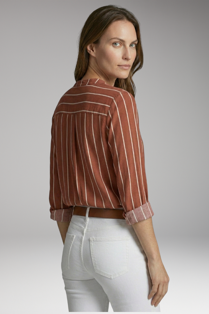 Women's Button-Down Shirt with Striped Pattern and Rolled-Up Sleeves