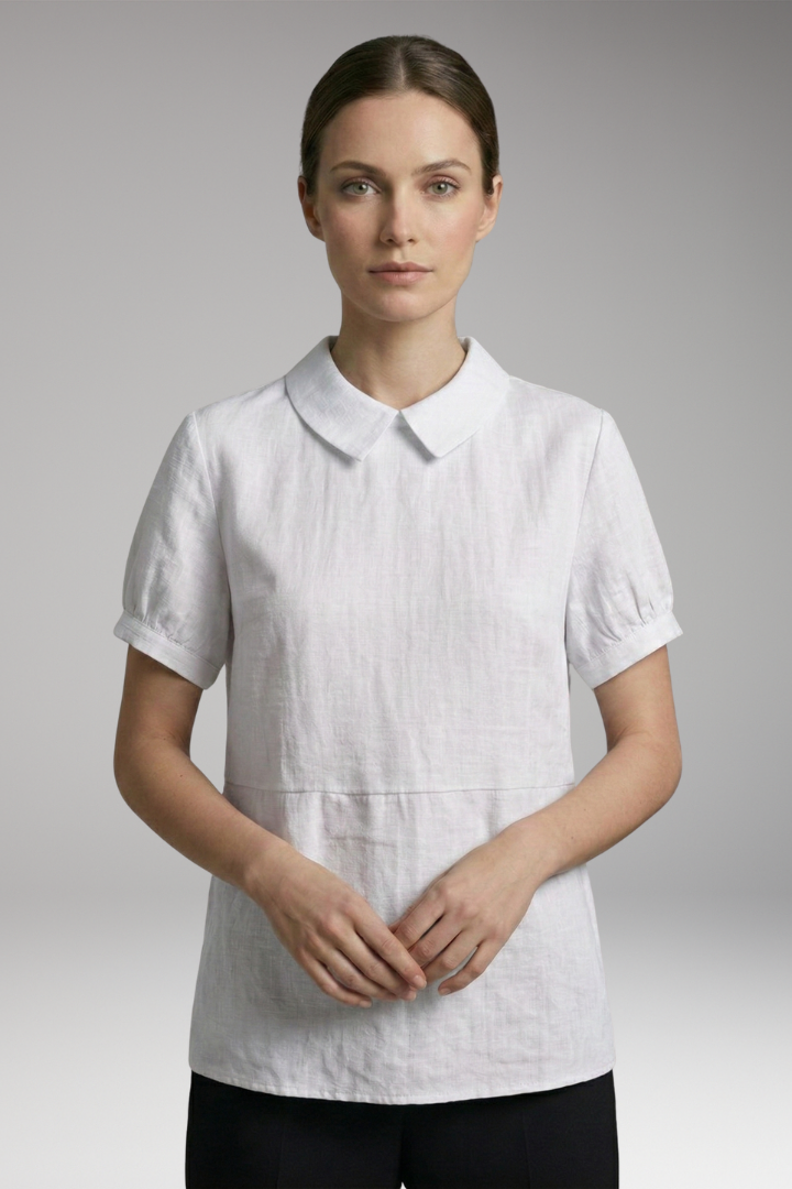 Women's Button-Down Top with Short Sleeves and Collared Neck