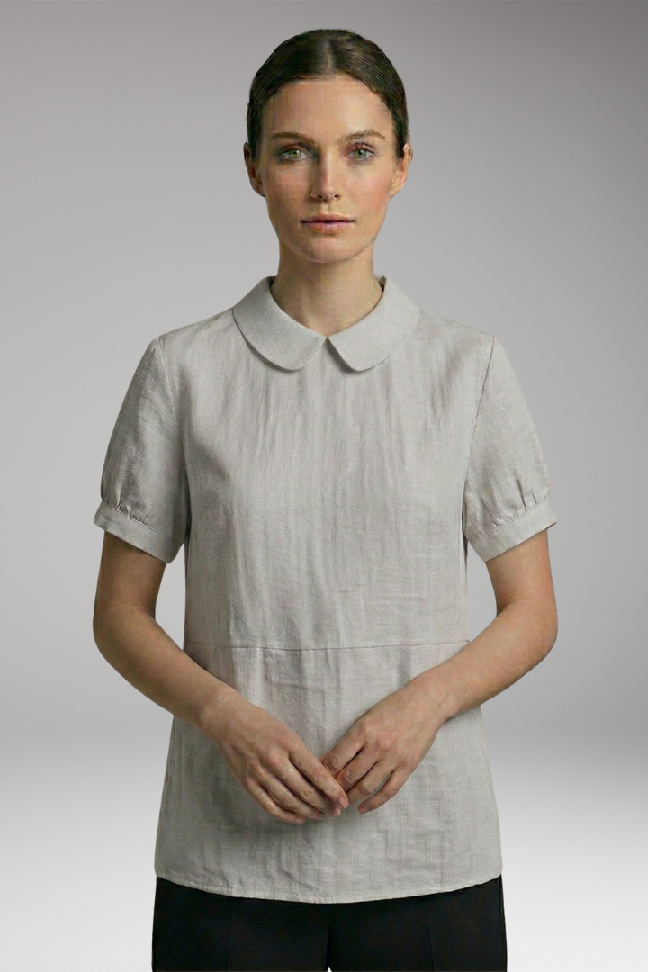 Women's Button-Down Top with Short Sleeves and Collared Neck