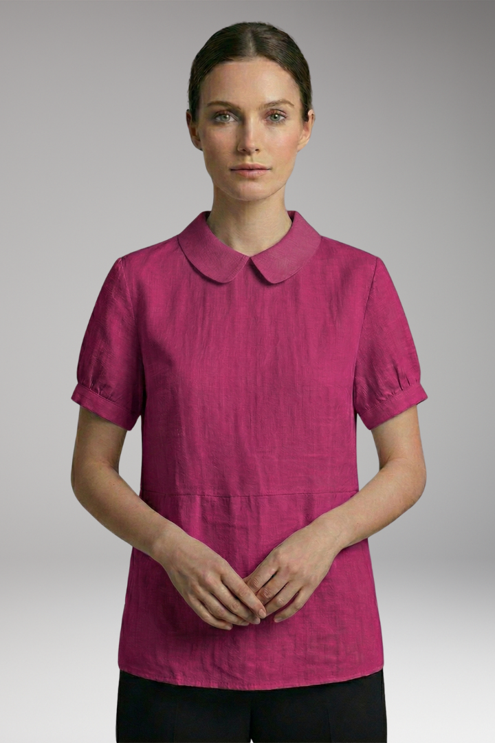 Women's Button-Down Top with Short Sleeves and Collared Neck