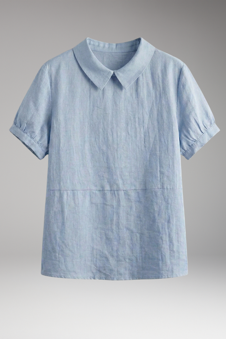 Women's Button-Down Top with Short Sleeves and Collared Neck