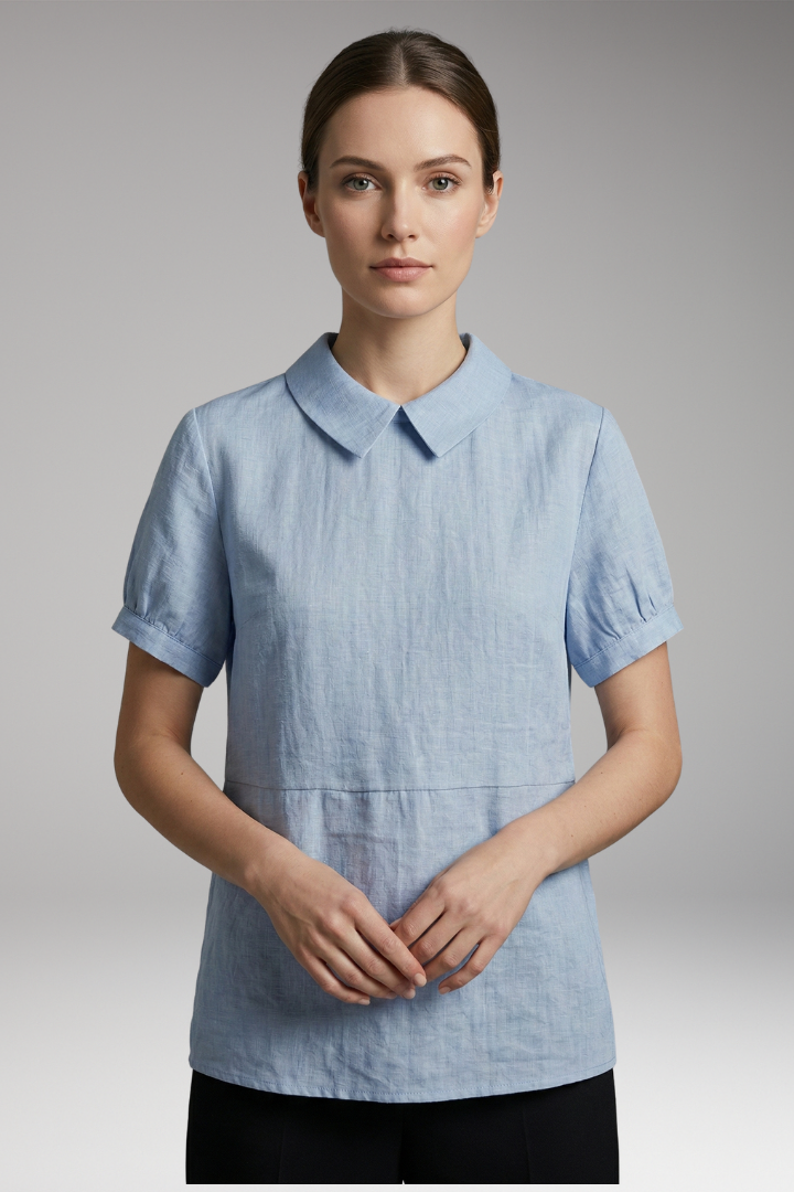 Women's Button-Down Top with Short Sleeves and Collared Neck