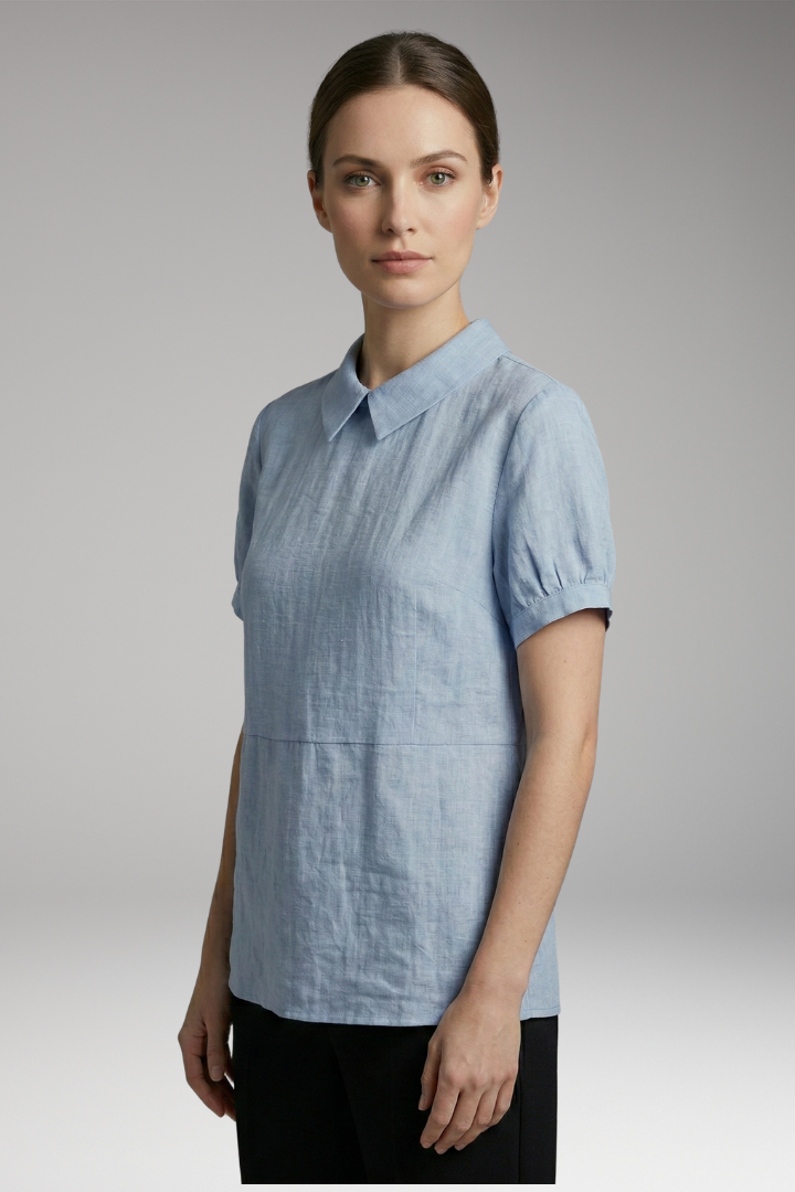 Women's Button-Down Top with Short Sleeves and Collared Neck