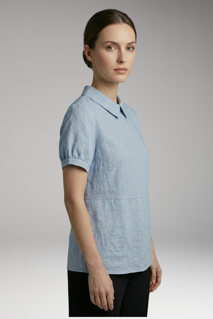 Women's Button-Down Top with Short Sleeves and Collared Neck
