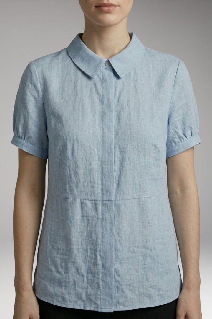 Women's Button-Down Top with Short Sleeves and Collared Neck
