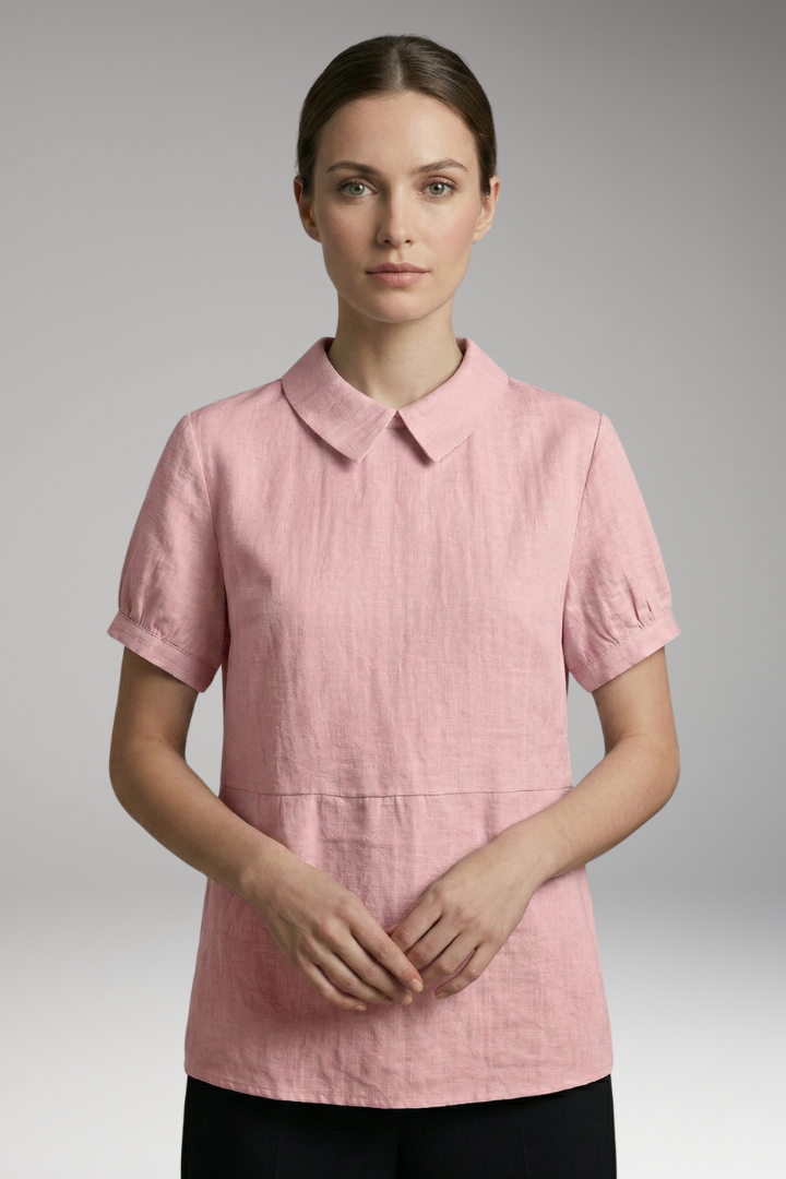 Women's Button-Down Top with Short Sleeves and Collared Neck