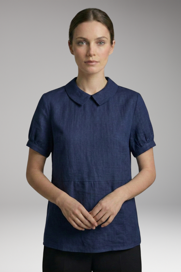 Women's Button-Down Top with Short Sleeves and Collared Neck