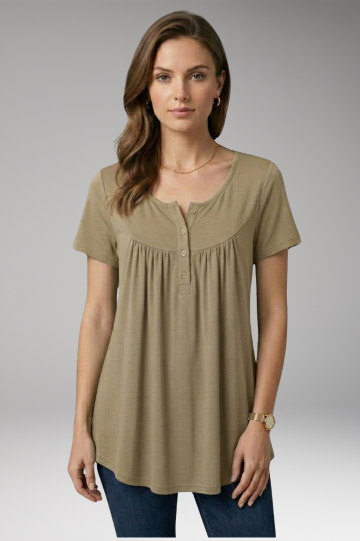 Women's Button-Down Top with V-Neck and Loose Fit