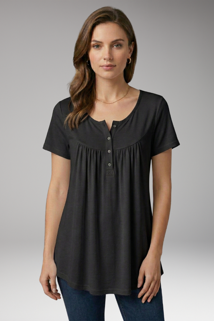 Women's Button-Down Top with V-Neck and Loose Fit
