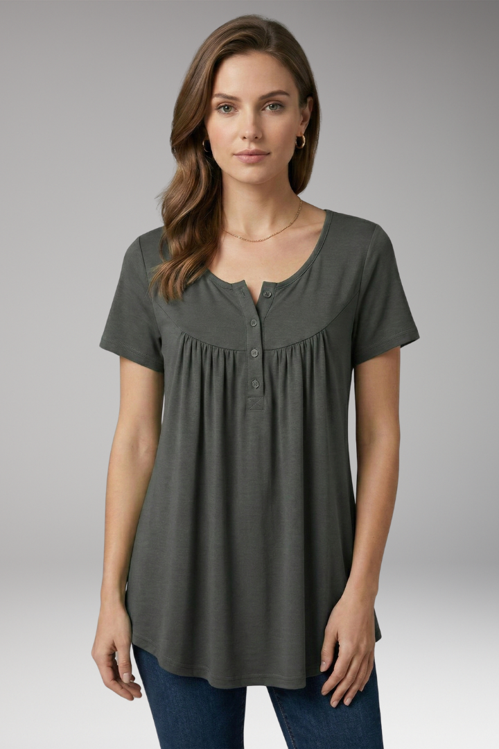 Women's Button-Down Top with V-Neck and Loose Fit