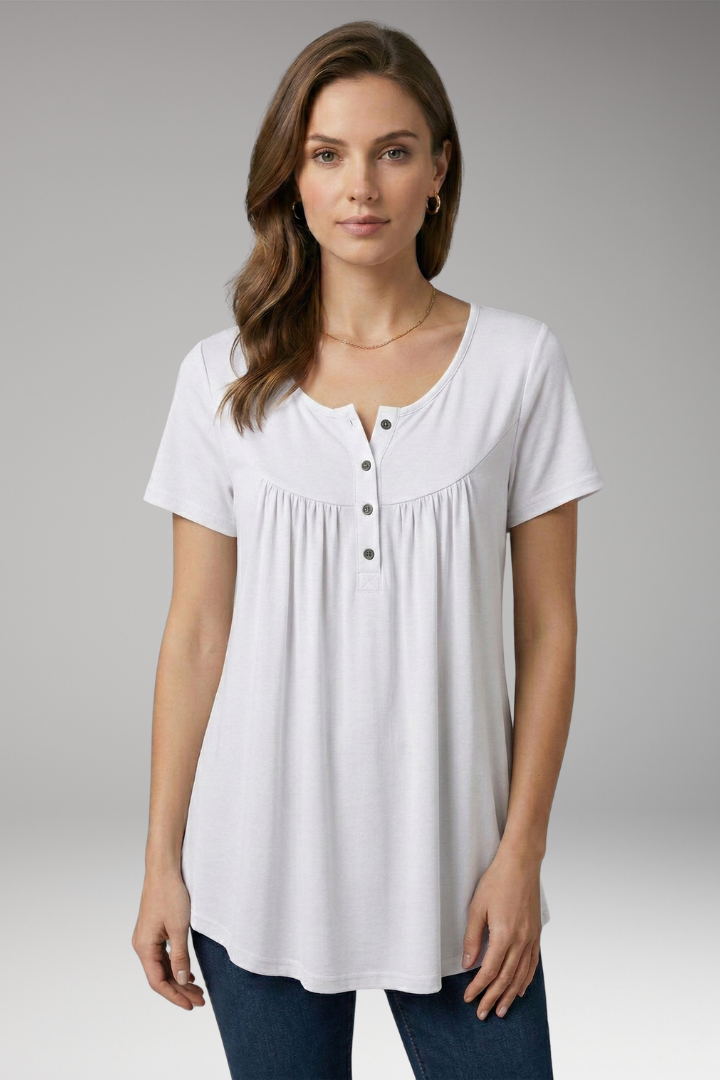 Women's Button-Down Top with V-Neck and Loose Fit
