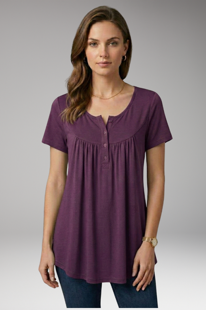Women's Button-Down Top with V-Neck and Loose Fit