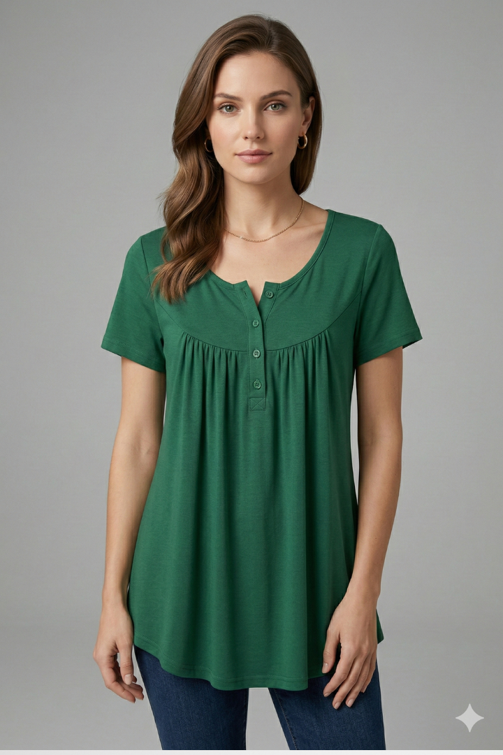 Women's Button-Down Top with V-Neck and Loose Fit