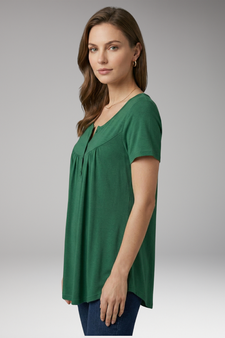 Women's Button-Down Top with V-Neck and Loose Fit