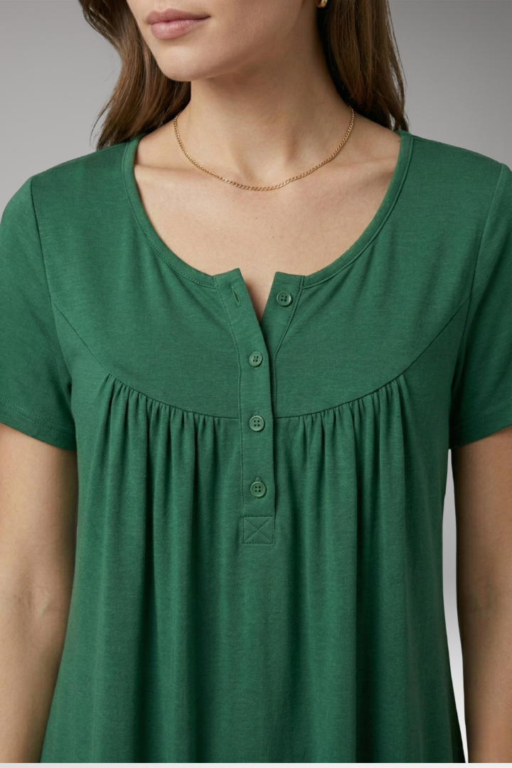Women's Button-Down Top with V-Neck and Loose Fit