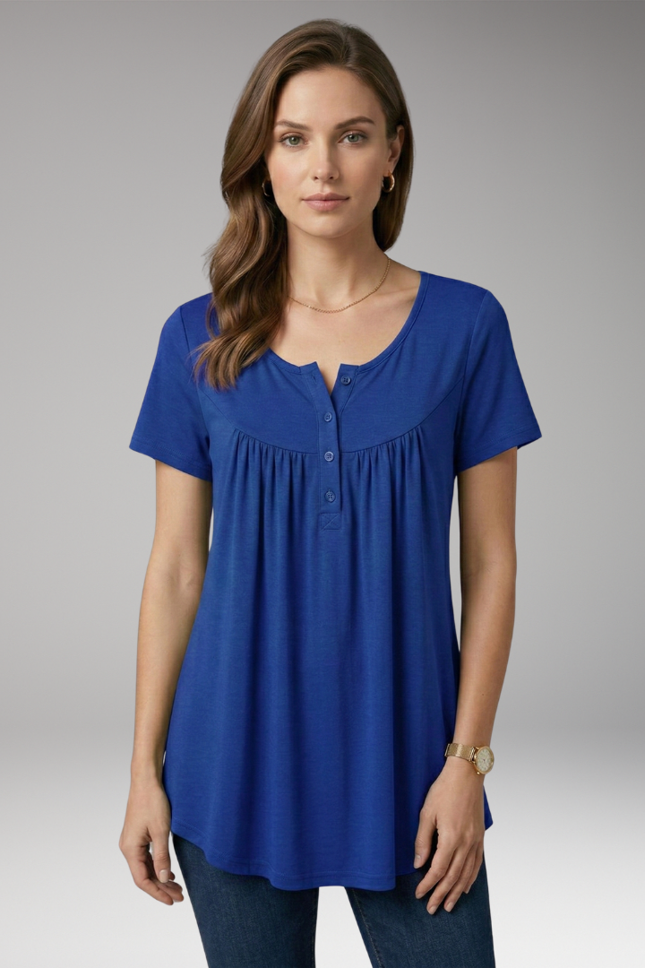 Women's Button-Down Top with V-Neck and Loose Fit