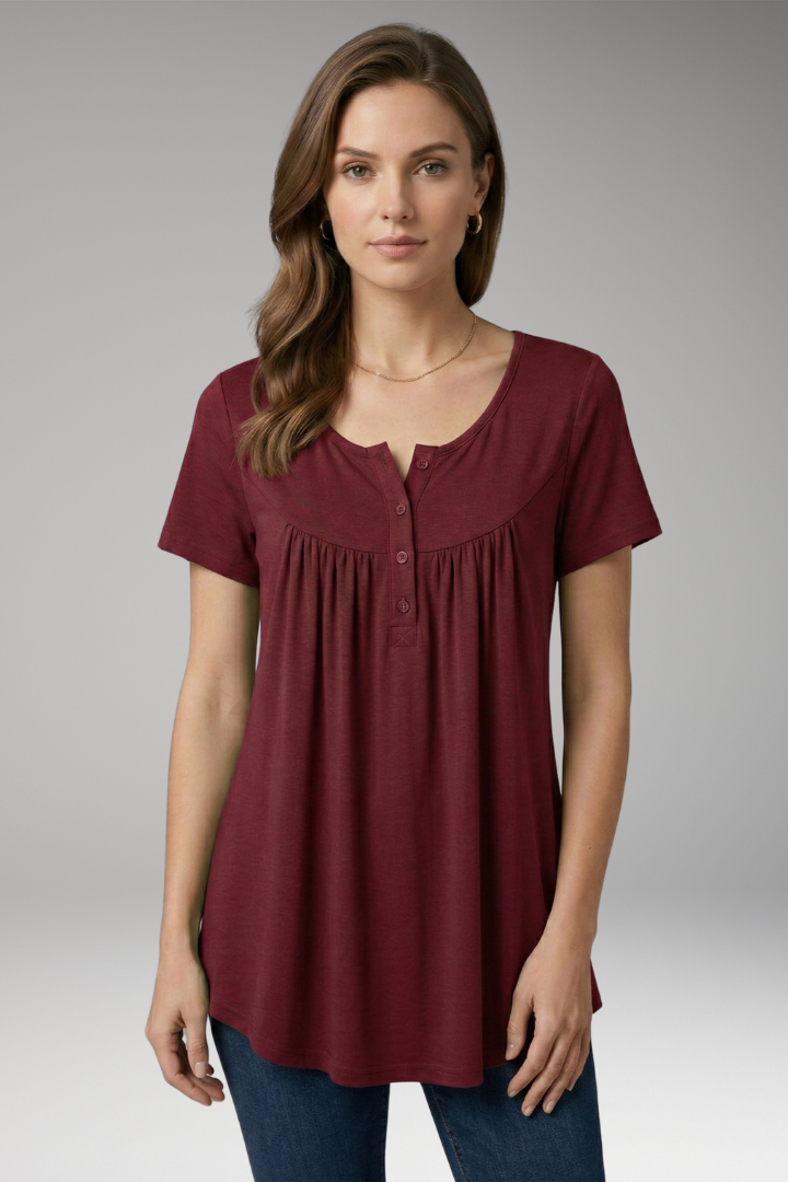 Women's Button-Down Top with V-Neck and Loose Fit