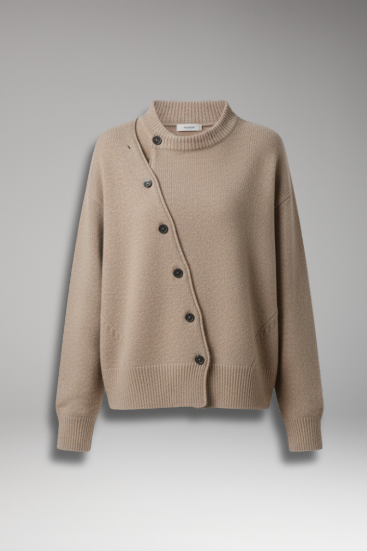 Women’s Cardigan with Asymmetrical Buttons and Long Sleeves