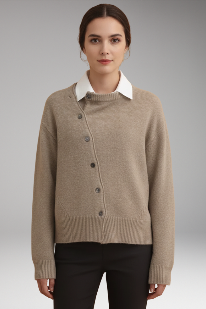 Women’s Cardigan with Asymmetrical Buttons and Long Sleeves