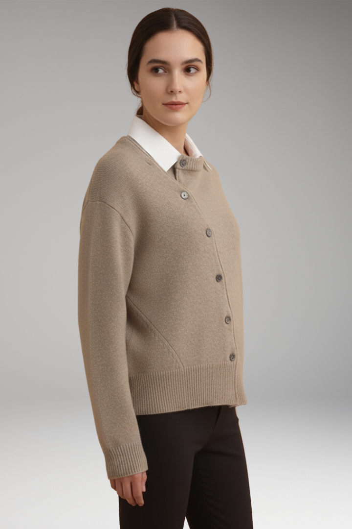 Women’s Cardigan with Asymmetrical Buttons and Long Sleeves